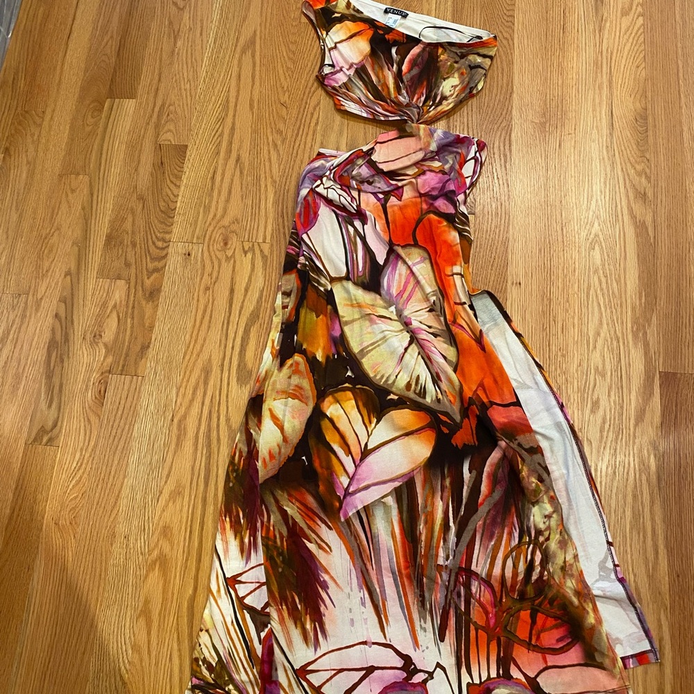 Venus one-shoulder cut out stretchy jersey material dress.